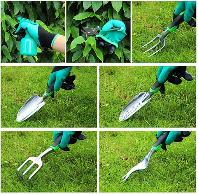 Garden Tool Set 9 Piece Stainless Steel Heavy Duty Gardening Tools with Garden Gloves and Garden Tote Ideal Garden Tool Kit Gift for Women/Men/Parent