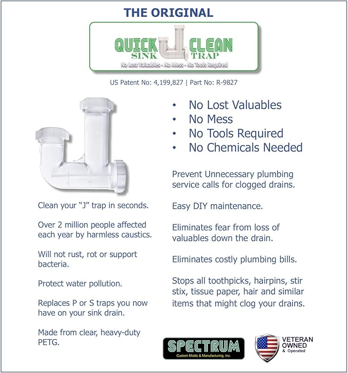 Quick Clean Sink Trap | 1 1/4 &amp 1 1/2 P-Trap Replacement Upgrade | Jewelry Catcher | DIY Unclog Your Drain | No Tools Required | Bathroom/Salon Hair Trap | Made in USA | Veteran Owned