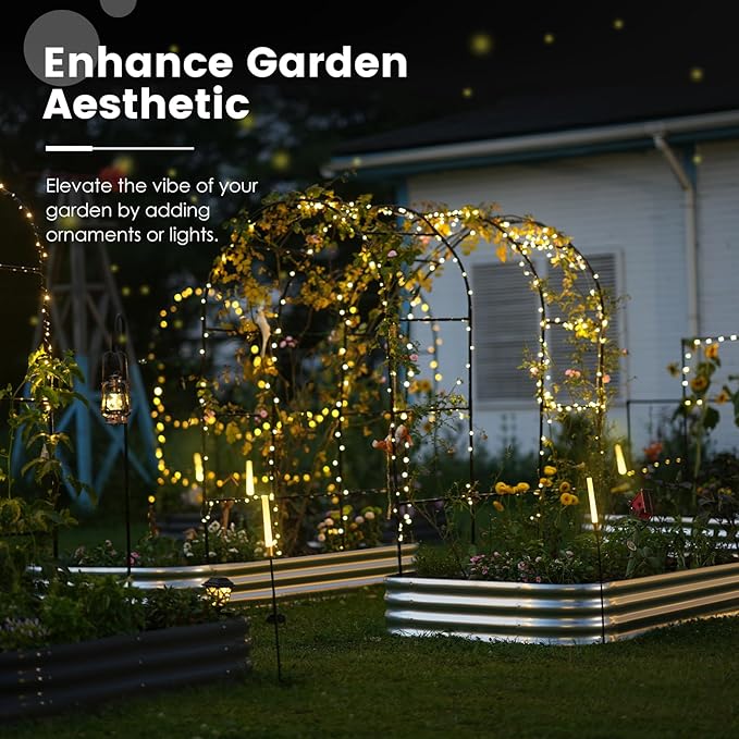 KING BIRD Raised Garden Bed with Arched Trellis Galvanized Planter Garden Box Outdoor for Gardening Climbing Vegetables Flowers 7.87x3.94x0.98 Ft 2PCS Silver