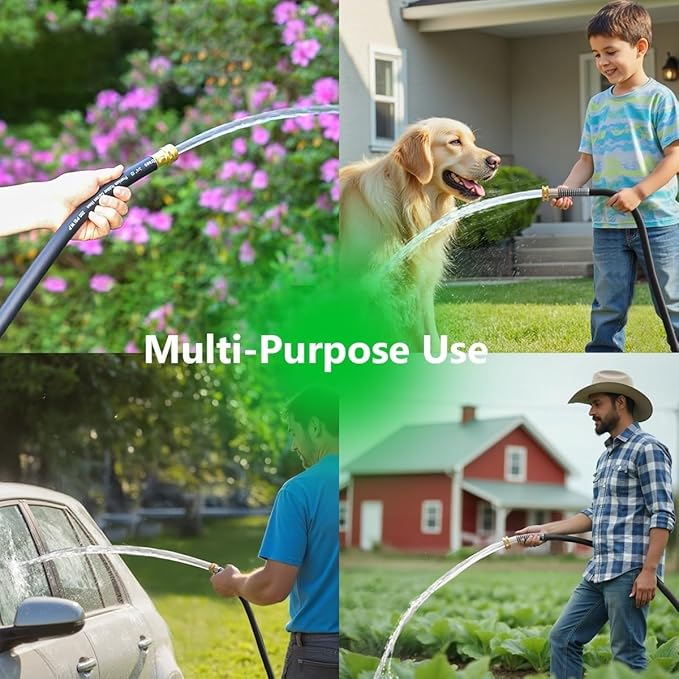 Leader Garden Hose 10ft x 3/4 Heavy Duty Short Water Hose Male to Female Fittings Five Layered Braiding for Durability 1000PSI Burst 300PSI Working (Black)
