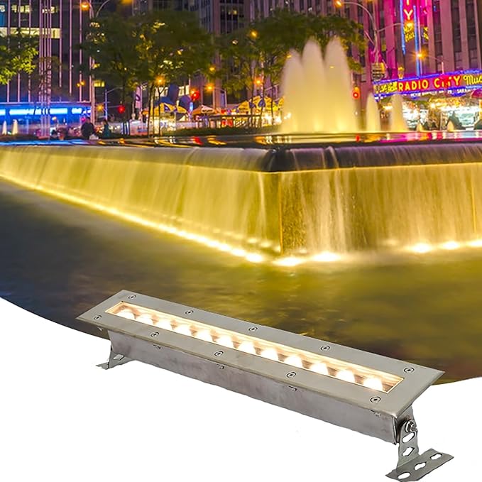 Outdoor Buried Lights - LED Landscape Lights AC 24V Low Recessed Submersible Fountain Light Ip68 Waterproof with Stand Long Strip Underwater Led Spotlight Easy to InsWhite-12W-600MM