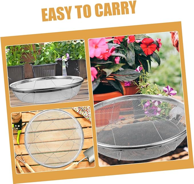 Garden Soil Sifter Stainless Steel Sieve for Rocks Dirt and Compost Manual Gardening Tool Diameter and Mesh for Efficient Soil Filtering