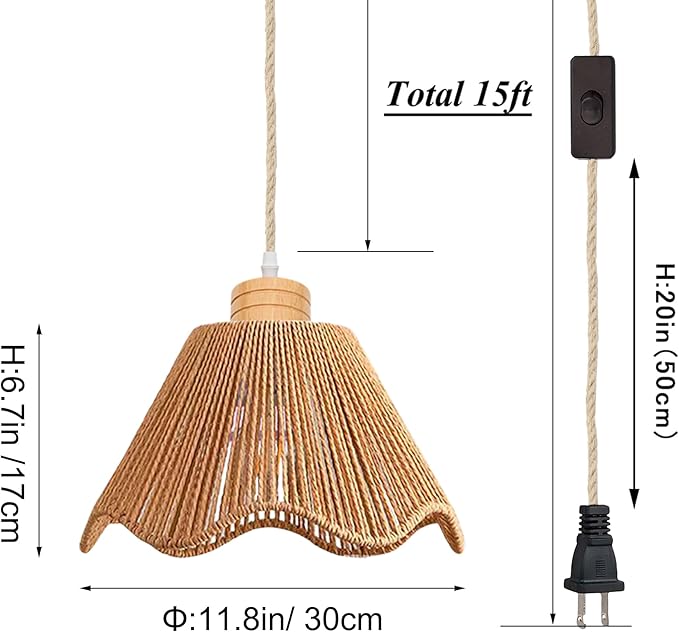 Full Spectrum Lamp with Integrated Circulating Fan Timer Swag Hanging Boho Plant Growing Light by Remote Control Plug-in Hemp Rope Cord Dimmable for Indoor Planting Portable 30W