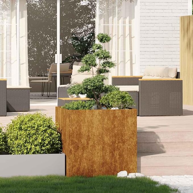 Weathering Steel Square Planter 31.5x31.5x31.5 Inch Metal Garden Bed Outdoor Rustic Finish Large Raised Planter Box for Patio Terrace