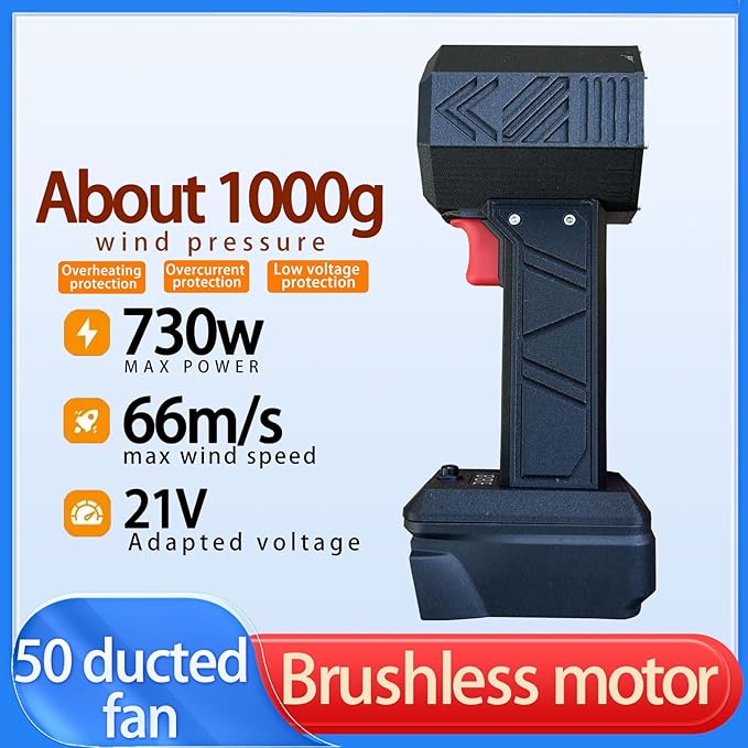 Thrust 1kgElectric Cordless Leaf Blower Handheld Electric Leaf Blower Mini Jet Dry Blower Large car Dryer air Blower Turbo Fanfor Lawn Outdoor Car Home (for makita batteris【no batteris】)
