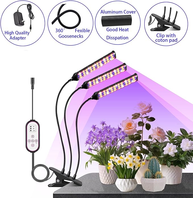 LED Plant Grow Light for Indoor Plants 315 LEDs Sunlight Full Spectrum Plant Lamp with Timer 10 Dimmable Levels 3 Head Plant Light Auto ON/Off Growing Light for Seeds Starting