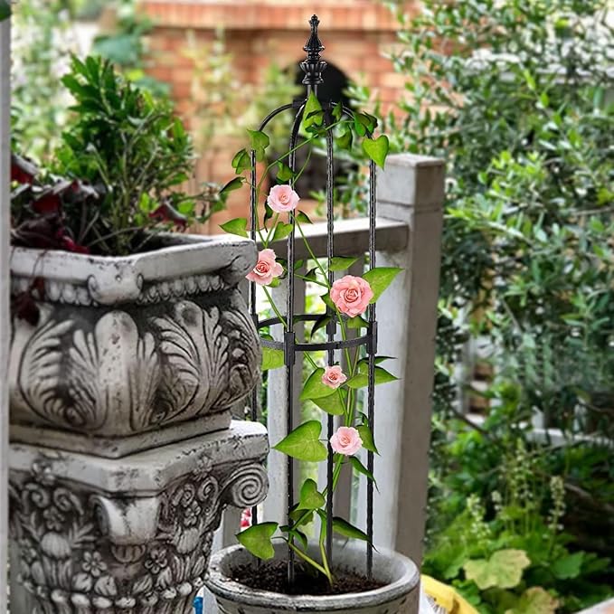Garden Obelisk Trellis for Climbing Plants 2FT/3FT/4FT/5FT Rose Bush Round Trellis for Pots Rustproof Metal Plant Flower Trellises Thickened Tube Plant Tower Trellis for Clematis Vine Support Outdoor
