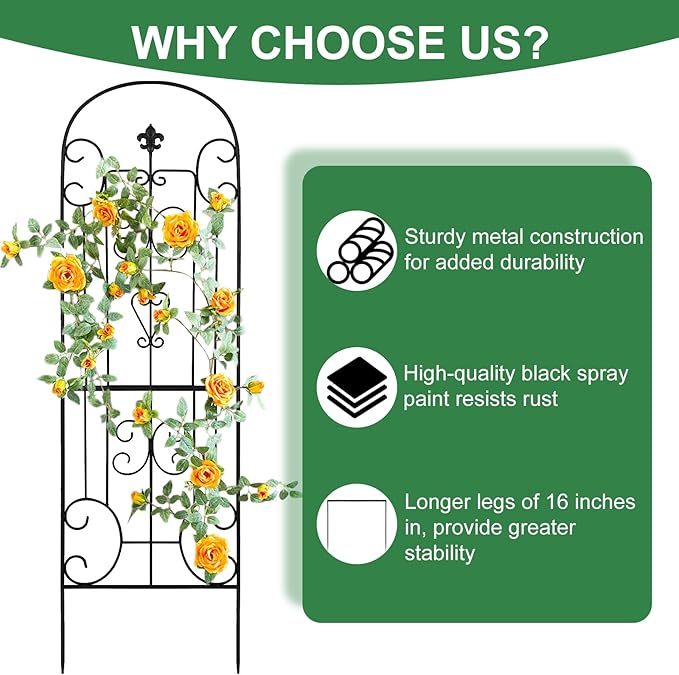 70X18 Metal Garden Trellis for Climbing Plants Climbing Plant Support Heavy-Duty Steel Garden Trellis for Indoor &amp Outdoor Vines Plant Rose Vegetable Support Black (2 Pattern-C)