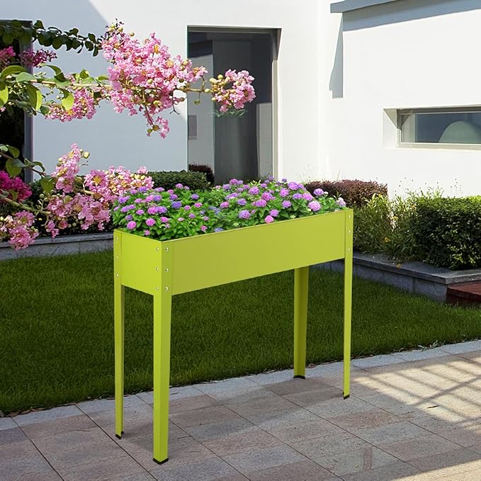 GRAFFY Raised Garden Bed Raised Planter Box with Legs Drainage Holes Planting Bed for Vegetable Flower Herb Planting Container for Grass Lawn Patio Backyard (40 x 13 x 31.5)