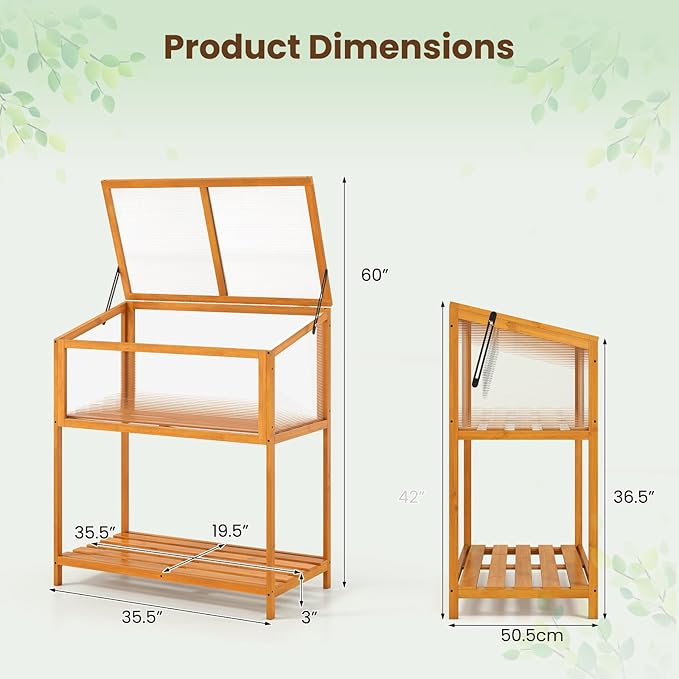 Wood Cold Frame Greenhouse Portable Raised Planter Bed Protection with Transparent Flip-top Roof Small Hot House for Balcony Garden Sunroom Indoor Outdoor (36”x20”x42”)