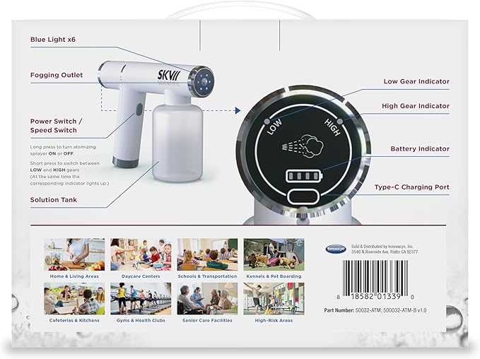 SKV Cordless Atomizing Sprayer 360-Degree Coverage Disinfection Sprayer for Household Sanitization Rechargeable 16 oz Tank
