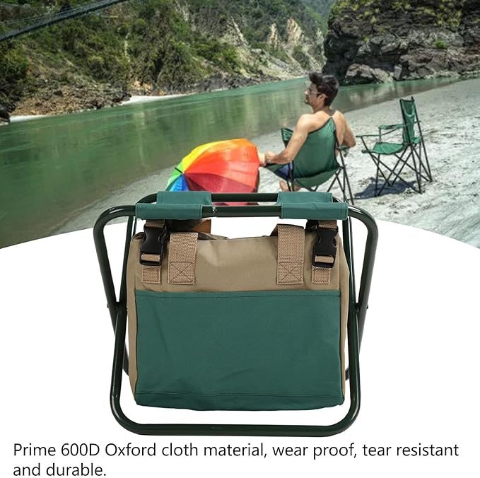 Folding Stool with Tool Bag Multifunctional Gardening Seat 600D Oxford Fabric Detachable Storage Portable Fishing Stool for Outdoor Use