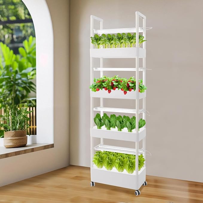 Hydroponics Growing System with LED Growth Lights and Water Pump 4 Layers Hydroponic Vegetable Growing Kit 56 Sites for Fruits Vegetables Herbs
