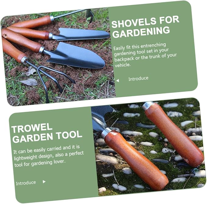 UPKOCH 4pcs Gardening Tool Set with Hand Trowel Narrow Extended Shovel Dual-use Hoe and Rake Three-Prong Hand Rake – Mini Garden Tools for Planting Digging and Soil Cultivation