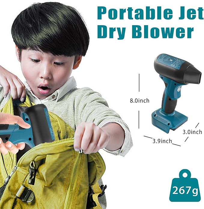 Jet Fan Mini Blower Compatible with Makita 18v Battery130000 RPM Cordless Air Duster with 4-Speed Control for Car Dust CleaningBBQ Leaf Cleaning Sofa's Pet Hair Cleaning（Battery not Included）