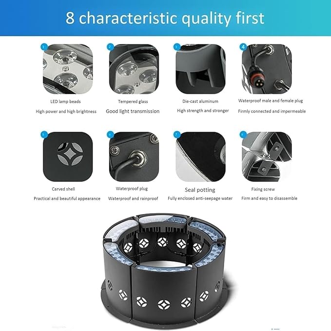 LED Ring Tree Hug Lamp 12W Surrounding LED Tree Spotlights IP65 Waterproof Ground Landscape Light 24V Ring Outdoor Corrugated Buried Lights Garden Lighting(White Light9PCS(24V))
