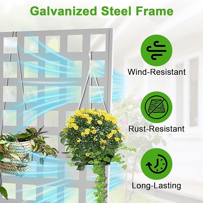 Metal Planter Box with Trellis Raised Garden Bed with Trellis 71x47x12 Planter Box with Privacy Screen and Drainage Holes for Climbing Plants Flower Privacy Planters for Patio White