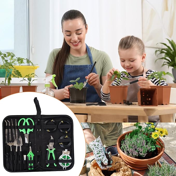Bonsai Tools Kit 20 Pcs Garden Tools Set for Starters Gardening Gifts for Women Men Includes Bonsai Wire Kit Plant Mat Pruning Shears Bonsai Scissors Succulent Tools in Leather Storage Bag