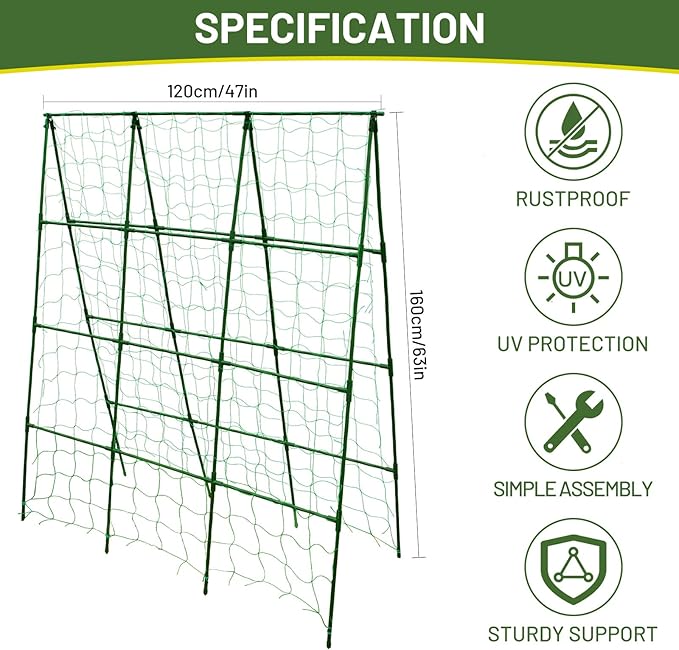Large A-Frame Garden Trellis for Tomatoes Cucumbers &amp Heavy Climbing Plants - Rust-Resistant Heavy-Duty Steel Perfect for Outdoor Gardens &amp Vertical Gardening(47 W x 63 H)