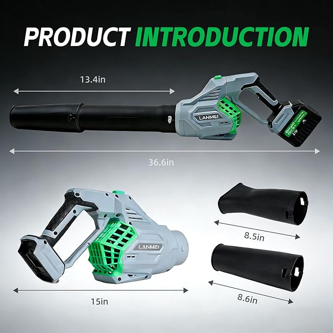 Cordless Leaf Blower 650W High Power Battery with 2x4000mAh Batteries 250MPH Wind Speed Lightweight Handheld Leaf Blower for Yard Maintenance Electric Blower for Leaves Snow and Debris