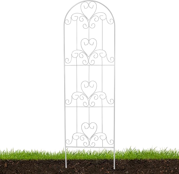 Metal Garden Trellis 59x18″ Climbing Plant Trellis Climbing Rose Garden Trellis Plant Support Stakes for Lawn Backyard Patio White