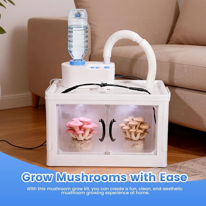 Indoor Mushroom Growing Kit Mushroom Cultivation Equipment Includes Humidity Control Air Circulation Fans and Mushroom Grow Box