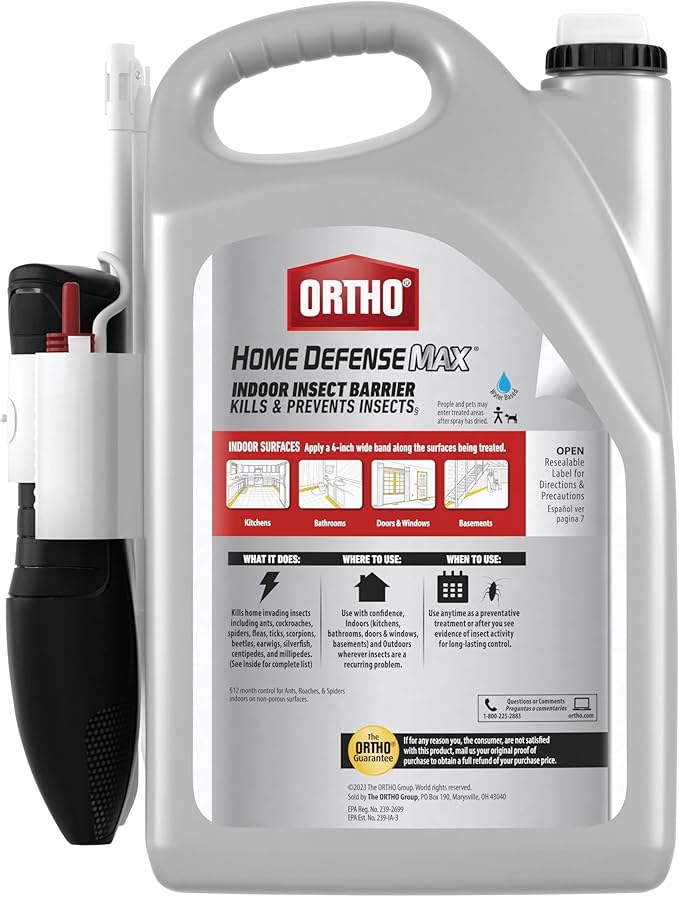 Ortho Home Defense Max Indoor Insect Barrier Extended Reach Comfort Wand Plus Refill Bundle - Indoor Bug Spray Kills Ants Roaches Spiders and More 1 gal.