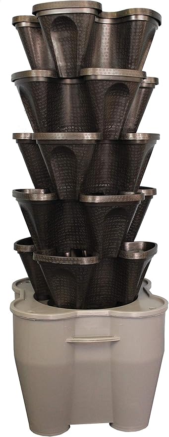 Mr. Stacky Smart Farm - Automatic Self Watering Garden - Grow Fresh Healthy Food Virtually Anywhere Year Round - Soil or Hydroponic Vertical Tower Gardening System (Solar Kit Black)