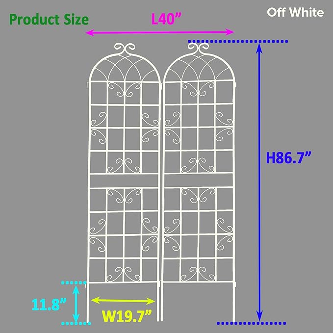 2 Pack Metal Garden Trellis 86.7 H Cream White Garden Fence Rustproof Trellis for Climbing Plants Support Roses Flower Outdoor Lawn White Tall