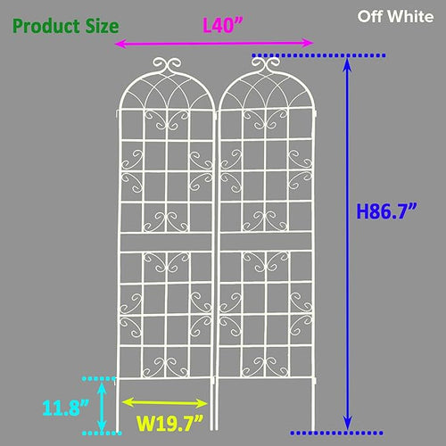 2 Pack Metal Garden Trellis 86.7 H Cream White Garden Fence Rustproof Trellis for Climbing Plants Support Roses Flower Outdoor Lawn White Tall