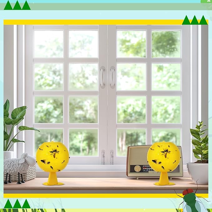 Qualirey 10 Set Fruit Fly Sticky Trap Balls Fungus Gnat Killer Bug Catcher Gnat Trap Insect Traps Indoor Outdoor Plant Fly Sticky Traps Ball for Fungus Plants(Yellow)