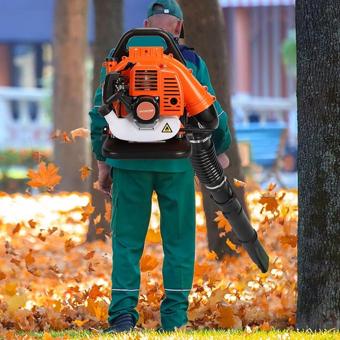 Backpack Leaf Blower 665 CFM Leaf Blower Gas Blower Electric Gas Leaf Blower for Lawn Care 1.7L Fuel Tank Leaf Blower 2-Stroke Engine Multi-Purpose 63CC High Strength Snow Blower (Orange)