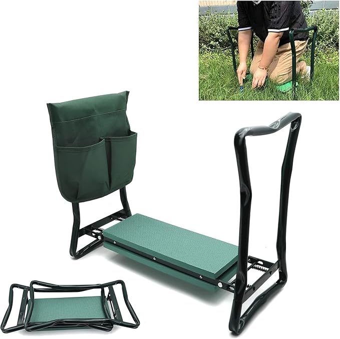 HongK- Outdoor Green Garden Kneeler Benches Seat w/EVA Folding Portable Bench Kneeling Pad and Tool Pouch Protection Body Knees Clothes from Dirt &amp Grass Stains [P/N: ET-TOOL039-GREEN]