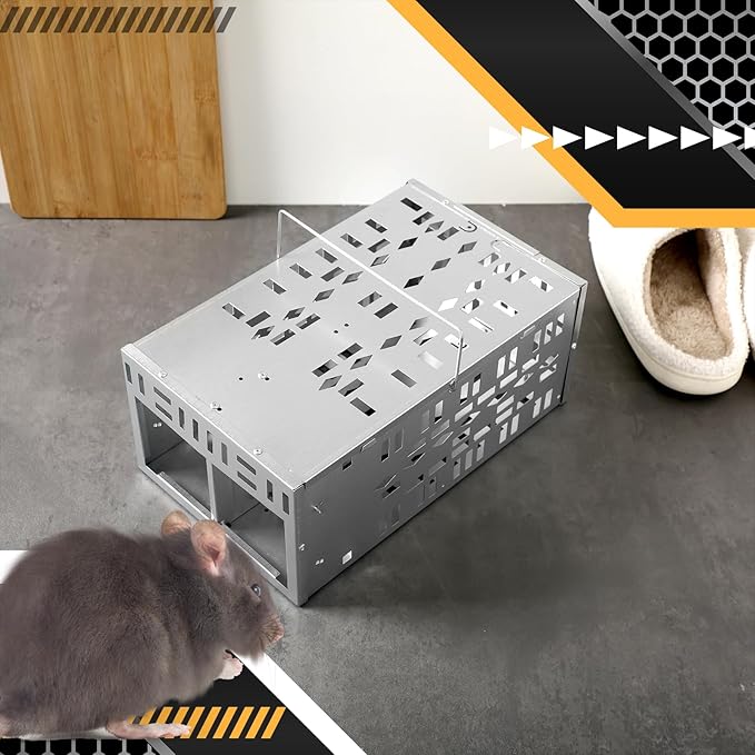 Qualirey 2 Pack Rat Trap Humane Mouse Trap with Double Opening One Way Door Design Automatic Continuous Cycle Live Mouse No Kill for Indoor and Outdoor Capturing or Releasing Rodents