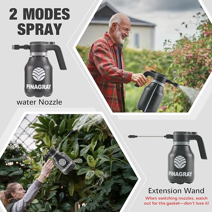 2L/0.5Gallon Electric Water Sprayer - Rechargeable Battery Powered Mister for Plants Weeds Cleaning &amp pet Cooling Handheld Sprayer with Nozzle and Extension Wand