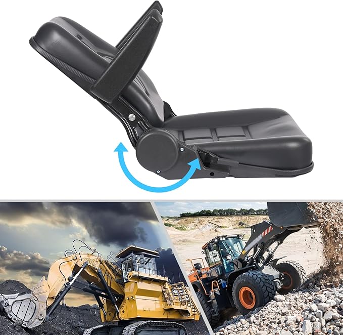 Universal Tractor Seat Forklift Lawn Mower Seat w/Armrests &amp Adjustable Backrest 30 ° -180 ° for Mowers Dozers Aerial Lifts Floor Scrubbers (Black)