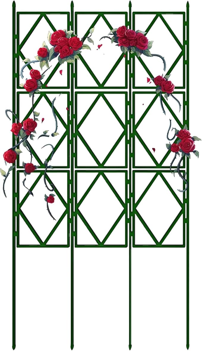 Outdoor Garden Trellis for Climbing Plants - Green Foldable Rose &amp Vine Support for Walls Fences and Patios - Suitable for Roses Ivy and More(W60xH150CM(2.0x4.9FT))