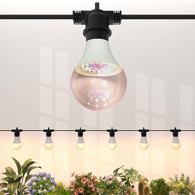 LED Grow Light Bulbs on a 22 ft Rainproof String 90W Waterproof Full Spectrum Hanging Plant Growing Lamps E26 Base for Backyard Garden Farm (6 Lights)