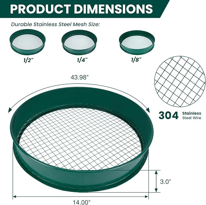 Soil Sifter 3PCS Soil Sifter Set for Gardening Stainless Steel Sifter（1/2 1/4 and 1/8）