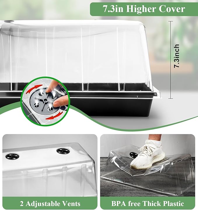 2-pack 1020 Trays with 7.3'' Domes &amp Heat Mats &amp Grow Lights – Heavy-Duty 1020 Seed Starter Kits Seedling Trays with Humidity Domes &amp Waterproof Heating Mats &amp LED Lights for Germinat