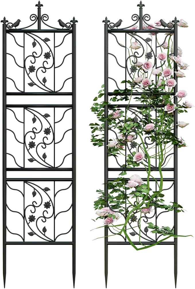 6 Panels Garden Trellis Decorative Outdoor Tall Metal Fence Black Lattice Panel Yard Corner Decor for Climbing Plant Flower