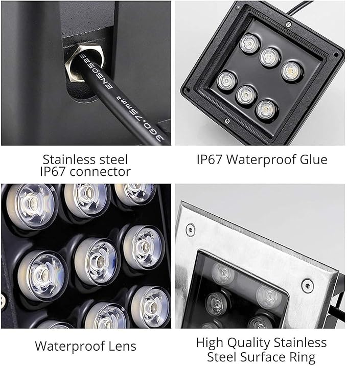 Square Landscape Lamp Recessed Outdoor Buried Lights 12V Low Pressure Stainless Steel Well Light IP67 Waterproof Round Garden LED Spotlight(Yellow9w)