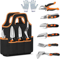 Garden Tool Set 8 Piece Gardening Tools Set with Non Slip Ergonomic Handle Heavy Duty Garden Tool Sets with Storage Bag for Outdoor Pruning(B-8pcs-Orange)