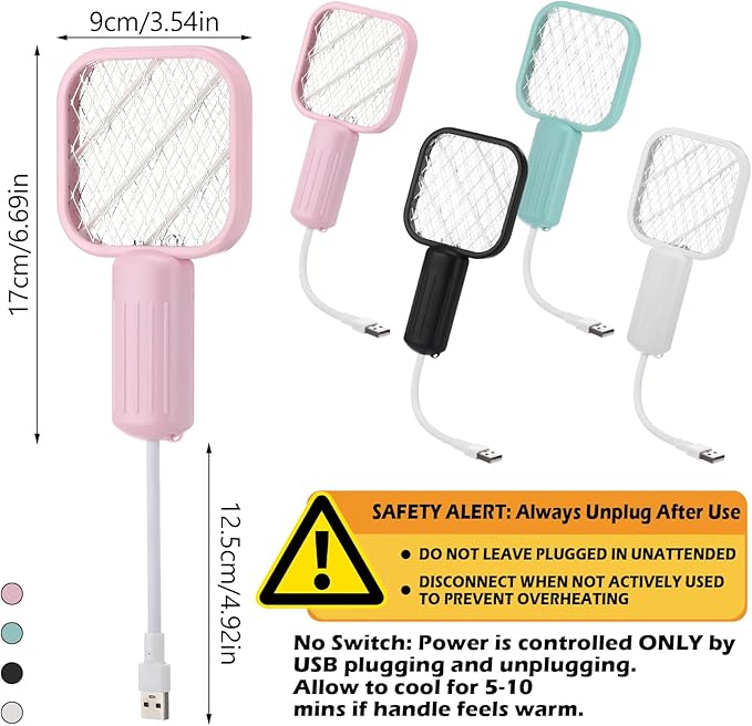 8 Pack Mini Electric Mosquito Swatter Plug-and-Play USB Mosquito Attracting Lamp Portable Electric Bug Zapper Safety Net Mosquitoes Zapper Fly Swatter for Indoor Outdoor Camping (Cute Colors)