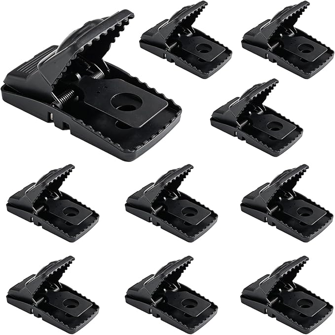Mouse Traps 10 Pcs Reusable Rat Traps with Detachable Bait Cup High Sensitivity PVC Snap Traps with Sharp Teeth for Fast Kill Indoor and Outdoor (5.5x3.15x2.95)