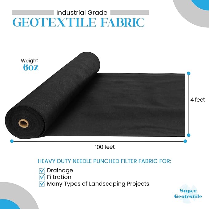 4 6 8 oz Non Woven Fabric for Landscaping French Drains Underlayment Erosion Control Construction Projects - 6 oz (4X100)