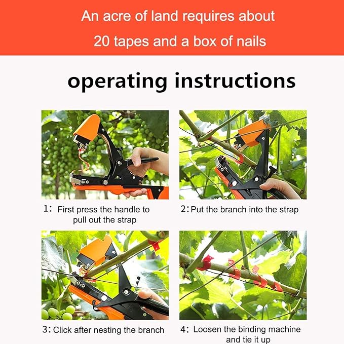 SUCA Plant Tying Machine Plant Tape Cattle Panels for GardenPlant Vine Tying Tool with 10000pcs Staples 21 Rolls Tape Plant Tape Gun for GrapesTapener (tapetool set1pcs)