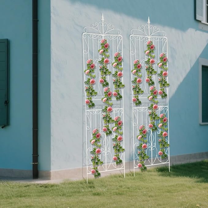 2 Pack Metal Garden Trellis for Climbing Plants Outdoor Fence Plant Support Trellis for Flower and Vagetable 25.6'' W X 93'' H Garden Decorative Trellis-White