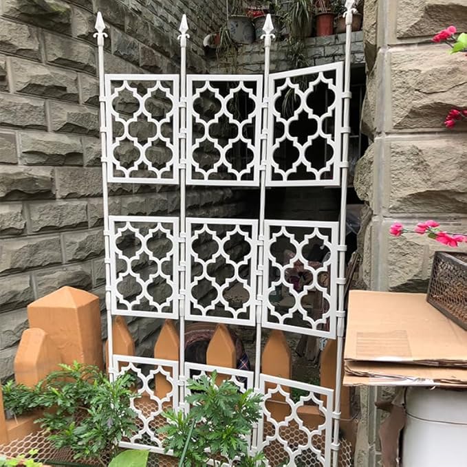Vertical Plant Climbing Support Garden Trellis with Privacy Screen Outdoor Plastic-Coated Steel Pipe Grid Screen Shelf for Climbing Plants VinesWhite85 * 190cm