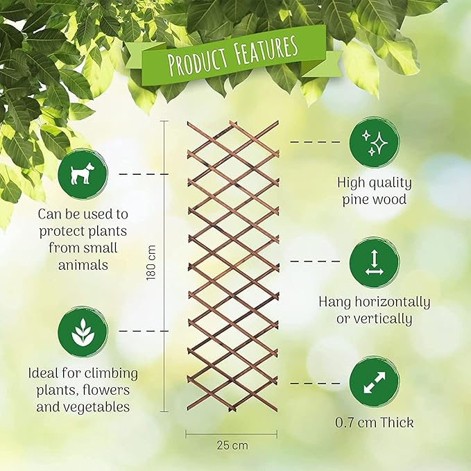 Expandable Garden Trellis 2PCS Small Wooden Wall Trellis for Climbing Plants Outdoor Wood Lattice Panels for Outside Hanging Vertical Plant Support Fence Frame Balcony Patio